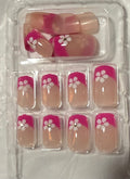 Pink French Tips with Flowers