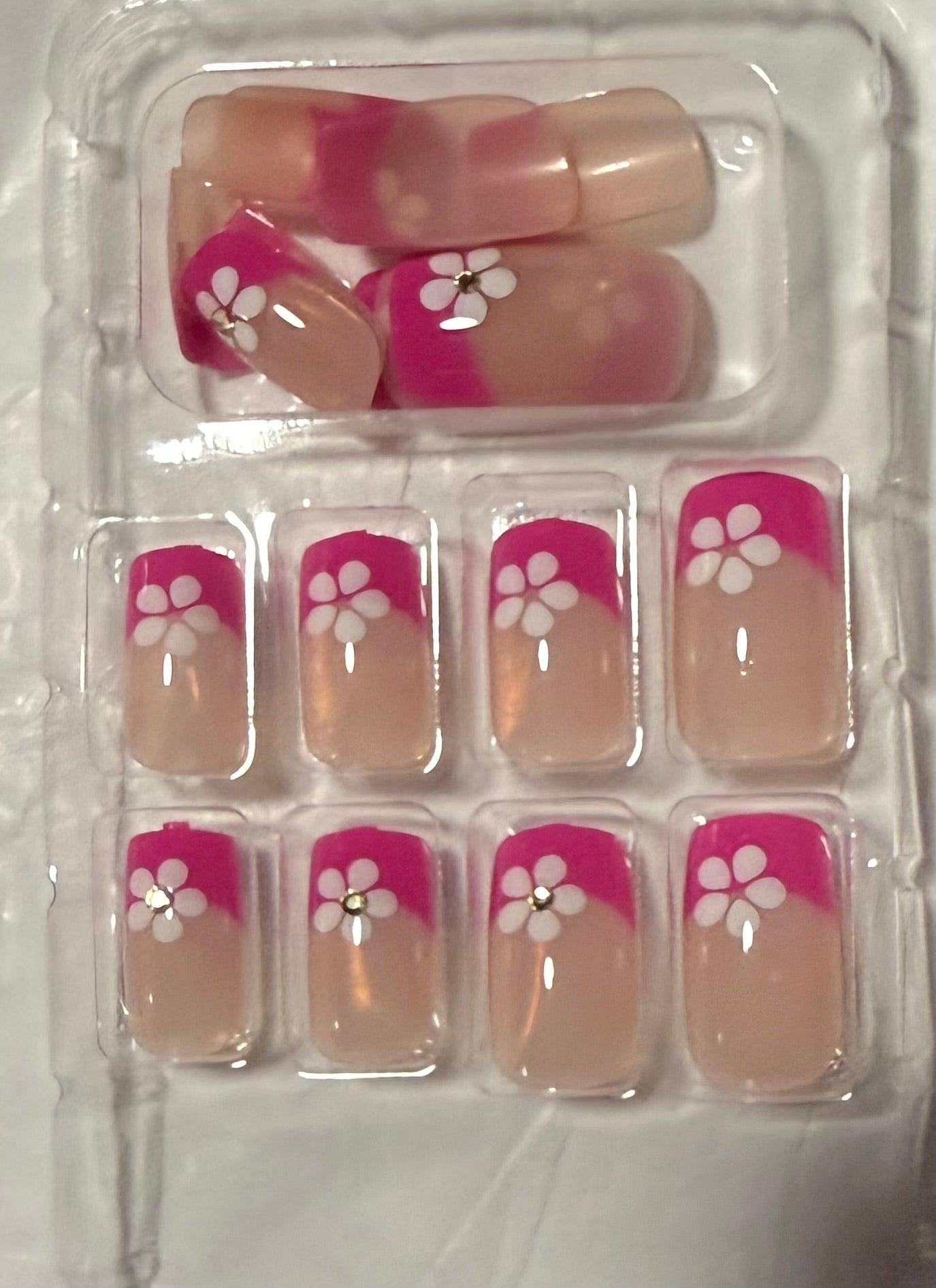 Pink French Tips with Flowers