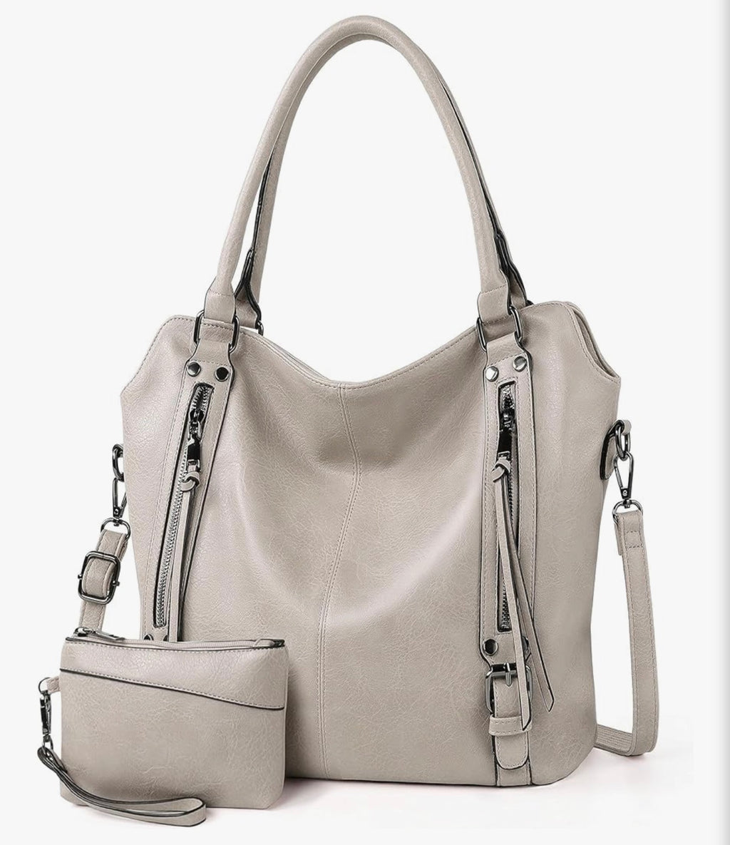 Extra large Taupe Leather Handbag