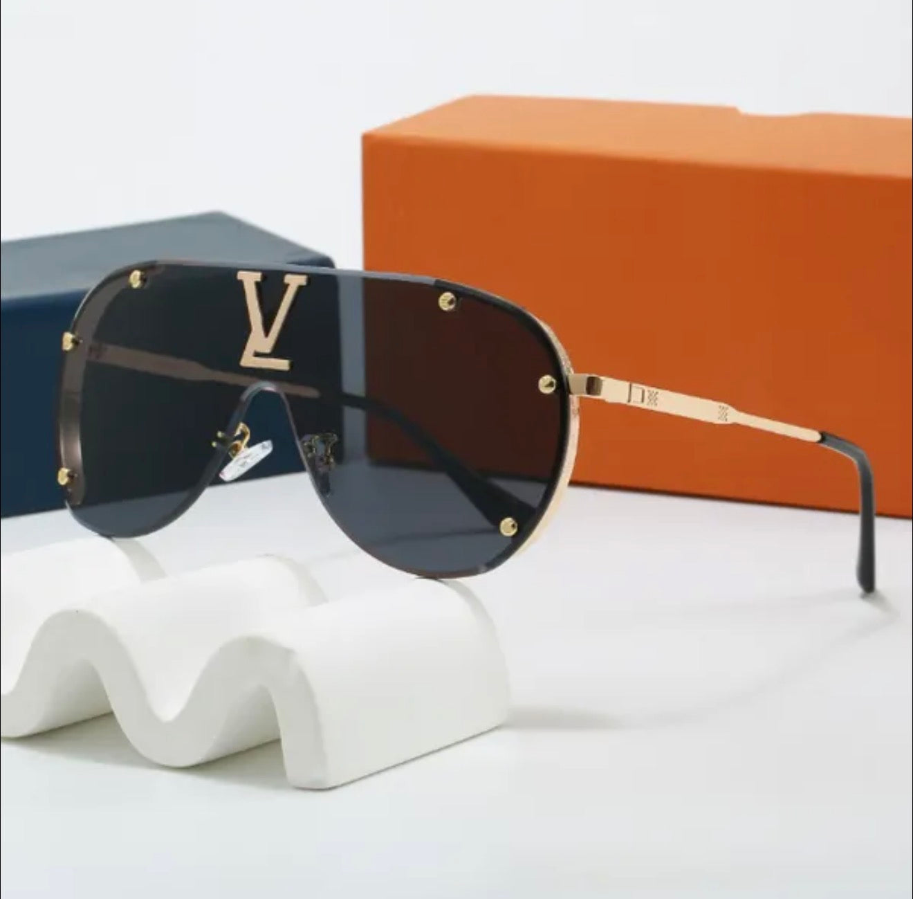 Designer inspired Sunglasses with Black Lens and Gold Lens