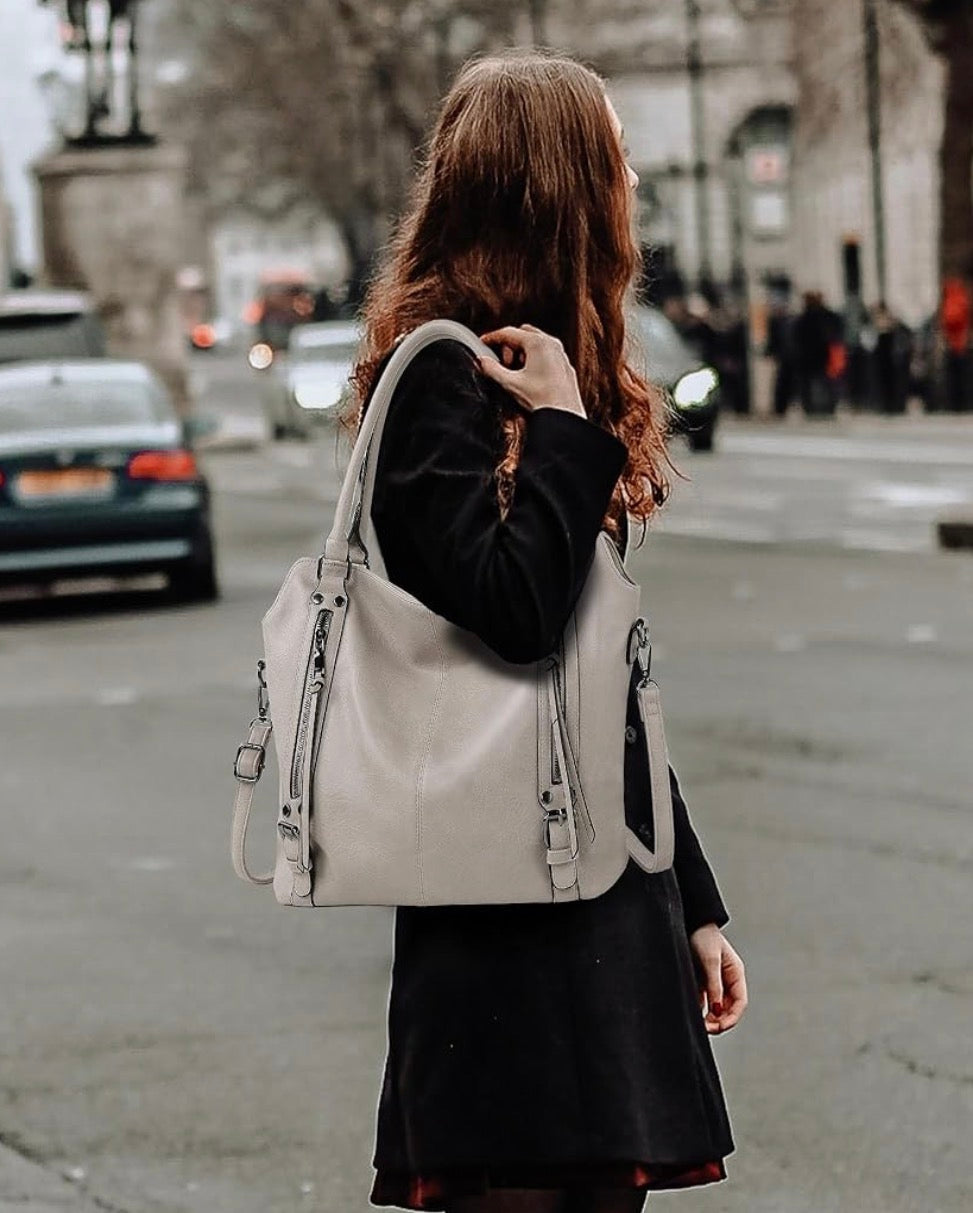 Extra large Taupe Leather Handbag